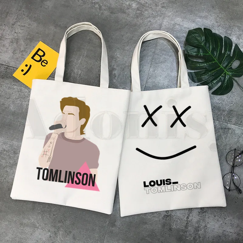 Louis Tomlinson una dirección diseño de hombro bolsas de lona de gran capacidad de la Universidad bolso Harajuku mujer bolsa de compras