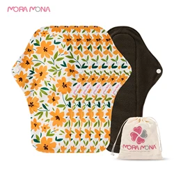 Mora Mona – serviettes menstruelles lavables et réutilisables, serviette douce au charbon de bambou, serviette hygiénique, doublure de serviette avec sac, taille L 