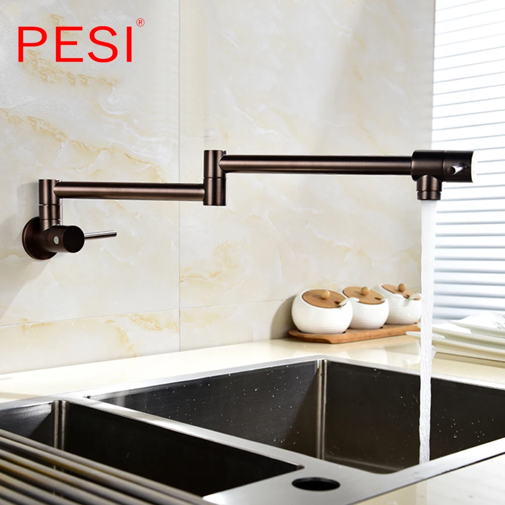 Brass Wall Mounted Kitchen Faucet Pot Filler Faucet Swivel Folding Retractable Rotary Stretch Basin Faucet Sink Tap.