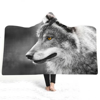 

Increase Size Animal Wolf Hooded Blanket Printing Fashion Quilts Movie Anime Travel Wearable Soft Blanket,for Adults/ Kids