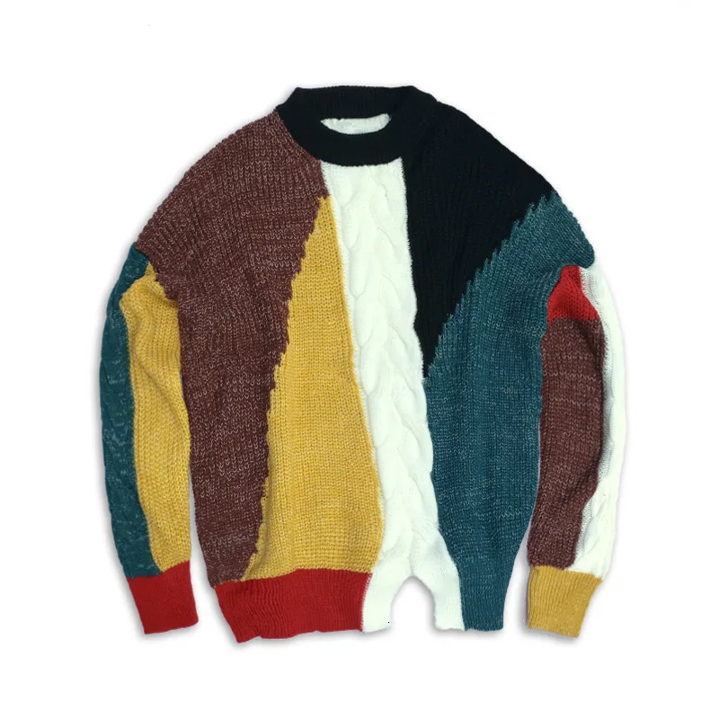 UYUK2019 Autumn And Winter Models Trend Street Loose Casual Multicolor Stitching Contrast Color Men's Round Neck Sweaters UYUK2019 Autumn And Winter Models Trend Street Loose Casual Multicolor Stitching Contrast Color Men's Round Neck Sweaters