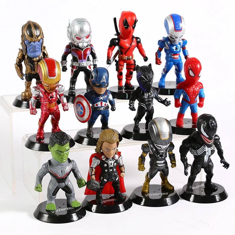 Marvel Мстители Железный человек Человек-паук Тор муравей Дэдпул Халк танос Веном ПВХ фигурка игрушки 12 шт./компл