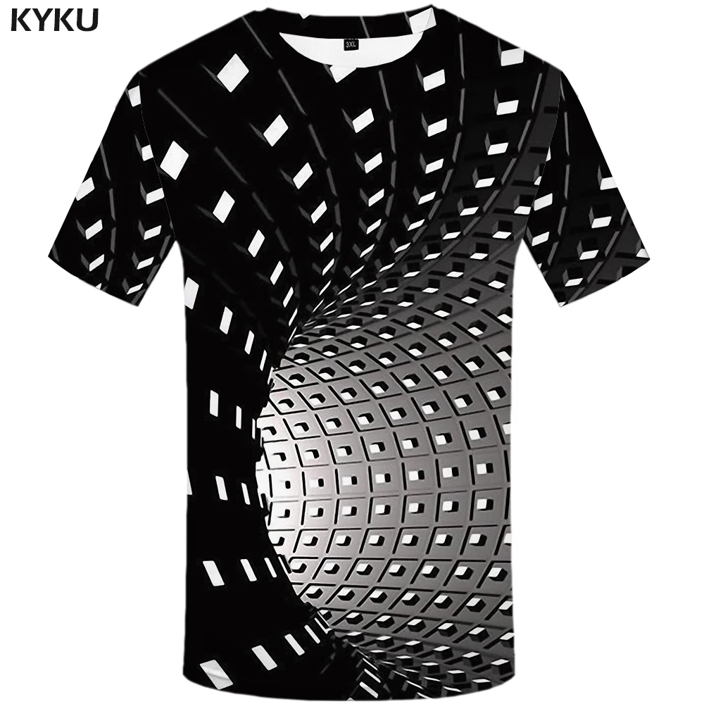 

KYKU Psychedelic T shirt Men 3d t-shirt Dizziness Printed Tshirt Black Shirt Short Sleeve Punk mens clothing Casual summer tops