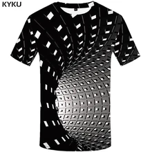 Camiseta psicodélica KYKU, camiseta 3d para hombre, Camiseta con estampado de mareo, camiseta negra, camiseta Punk de manga corta, ropa informal de hombre, tops de verano