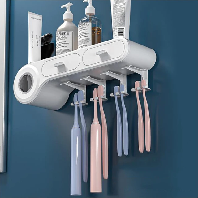 New Multifunctional Toothbrush Holder With Cups Wall Mounted Automatic Toothpaste Squeezer Bathroom Accessories 3