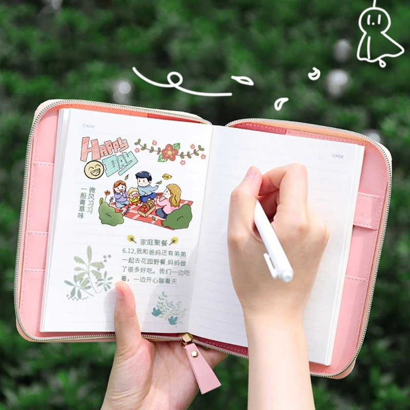 

Cartoon Flower B6 Zipper Notebook Notepad with Pen Set Leather Planner Agenda R2JB