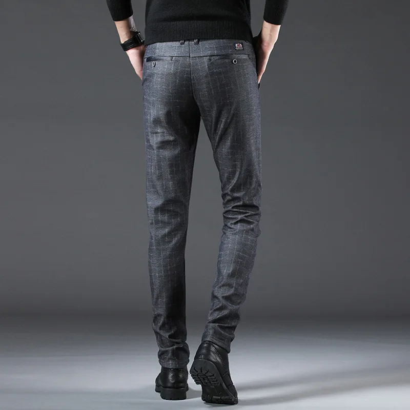 

2019 New Men's Pants Straight Loose Casual Trousers Large Size Cotton Fashion Men's Business Suit Pants plaid Khaki Grey cotton