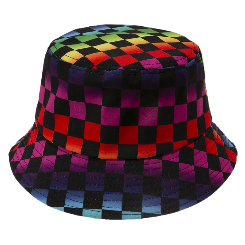 cute bucket hats Korean retro colorful plaid fisherman hat white fur bucket hat