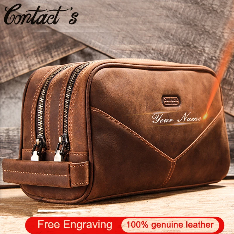 Leather Lunar Makeup / Toiletry Bag - Crazy Horse Brown