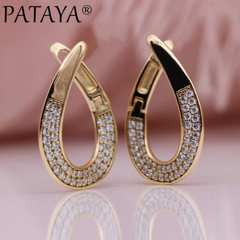 PATAYA New Micro-wax Inlay 585 Rose Gold Earring White Round Natural Zircon Dangle Earrings Women Irregular Fine Fashion Jewelry - Image 2