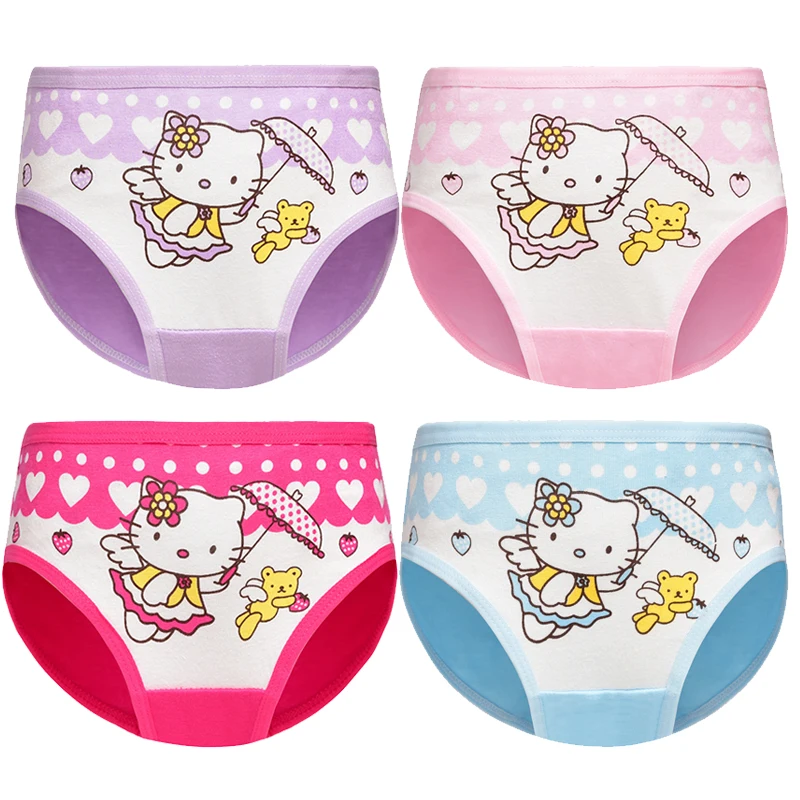 4 шт./лот Трусики для маленьких девочек Милые трусики с рисунком кота Эластичные