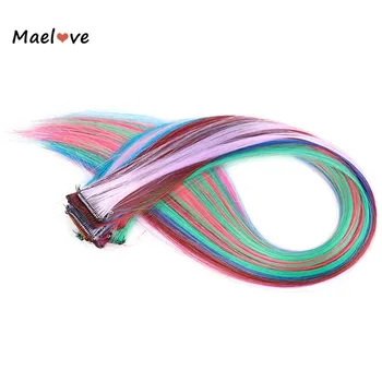 

Maelove 2Pcs Clip In One Pieces Hair Extensions Straight Purple Blue Pink Extension Hair Women Synthetic False Fake Hair Girls