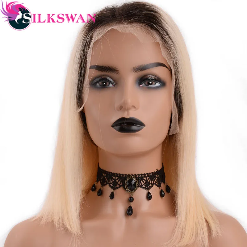 Silkswan, прямые, Омбре, цвет, 13*4, парик на кружеве, 180 плотность, бразильские волосы remy, предварительно выщипанные, Боб, парики, швейцарское кружево, средняя часть - Цвет: 1B 613