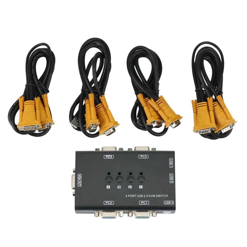 Printer USB VGA KVM Switch with 4 Cables 4 Port Selector Switcher for 4PC Sharing One Video Monitor and 3 USB Devices Mouse Scanner Keyboard Printer USB VGA KVM Switch with 4 Cables 4 Port Selector Switcher for 4PC Sharing One Video Monitor and 3 USB Devices Mouse Scanner Keyboard