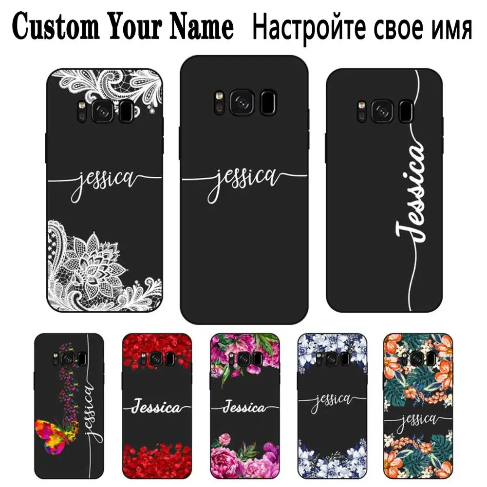 Lace butterfly Custom Your Name DIY Black Soft TPU Silicon Case Cover For Samsung Galaxy S5 S6 S7 S8 S9 S10 S10E Lite Edge Plus |