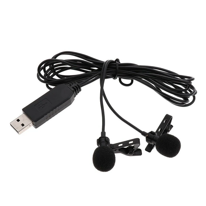 Мини портативный микрофон конденсатор клип на лацкане Lavalier Mic с двойной головкой
