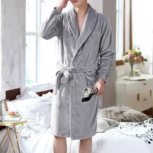 Мужская зимняя удлиненная Коралловая плюшевая шаль, халат с длинными рукавами, халат, пальто, мужской Халат Albornoz Hombre, банный халат