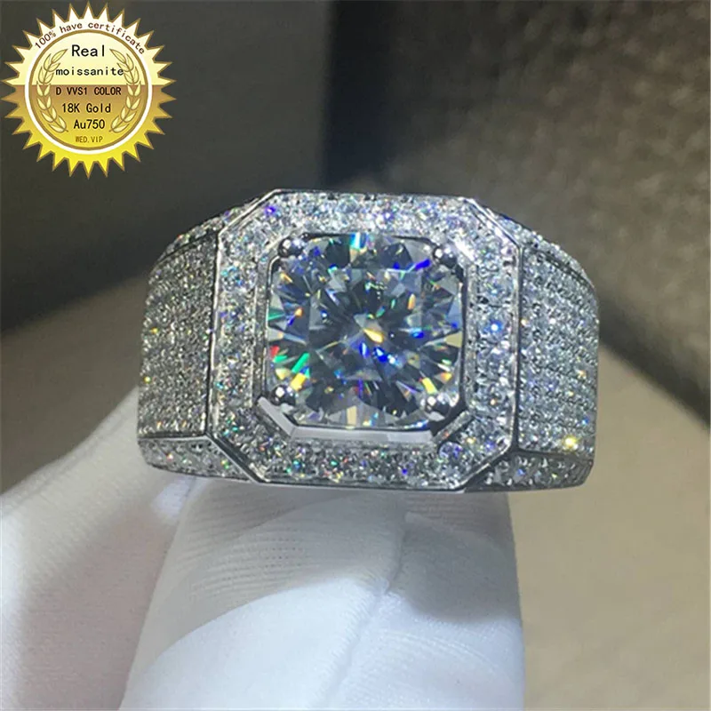 18K кольцо goldr 1ct D VVS moissanite мужское кольцо обручальное & свадебное ювелирное изделие с сертификатом|Кольца|   | АлиЭкспресс