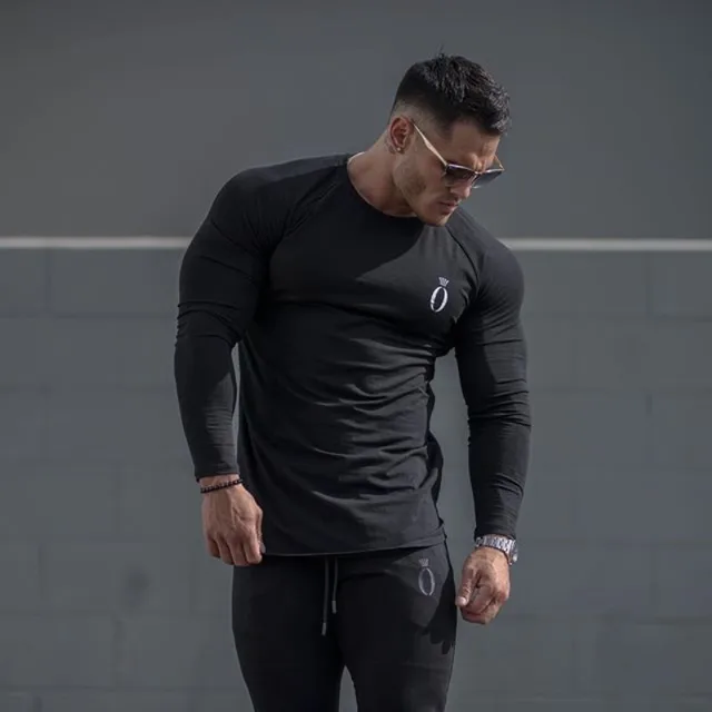 US $8.84 Running tshirt Long Sleeve Top Sports Male Shirt Fitness Bodybuilding Cotton Sweatshirt Elastic Me