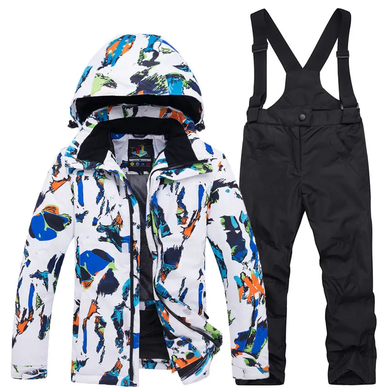 Зимний костюм для детей-30 теплый водонепроницаемый ветрозащитный костюм зимняя куртка для сноуборда+ зимние штаны для мальчиков и девочек