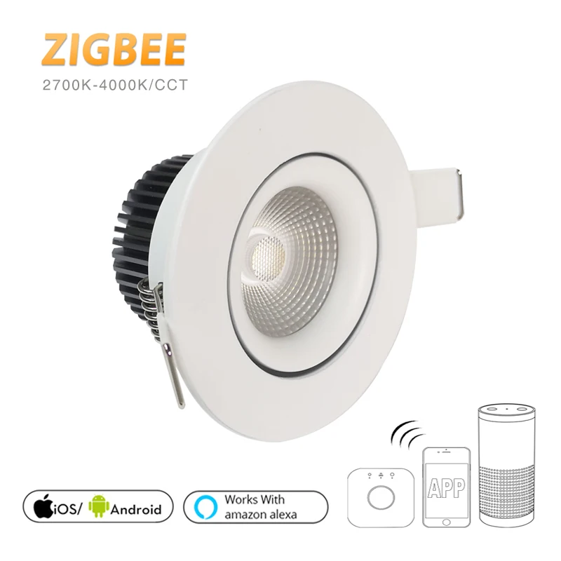 

10pcs Zigbee Smart CCT Downlight 8W 220V COB LED Recessed Ceiling Spot Light Anti-glare Dimmable Lamps Works With Amazon Alexa