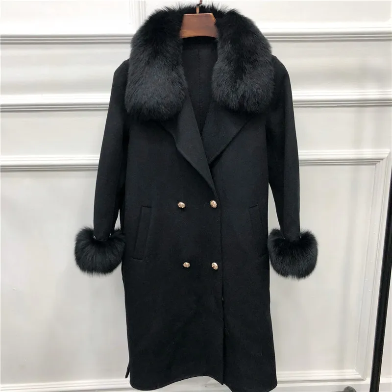 2020 Winter Women Genuine Fur Wool Cashmere Blend