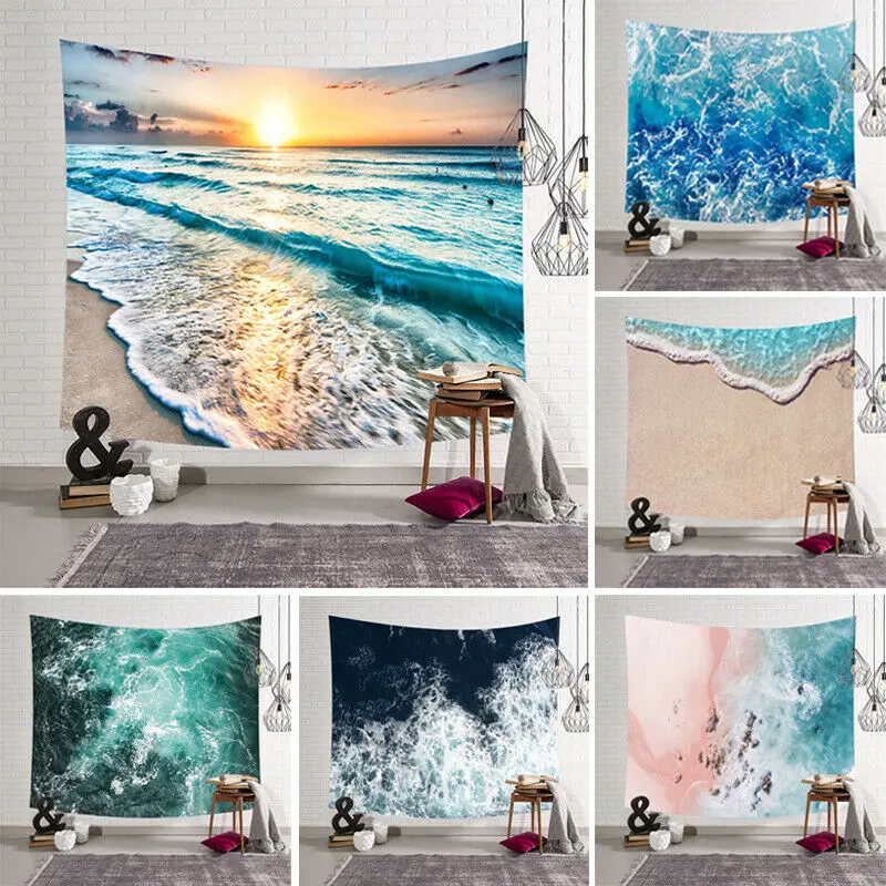 2019 New Fashion Home Decor Cartoon Sea Waves Art Hanging Wall Hippie Tapestry Beach Throw Towel Yoga Rug Crafts House Decor