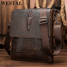 WESTAL men's shoulder bag for men genuine leather crocodile pattern vintage crossbody bag for men flap zipper messenger bag 8857