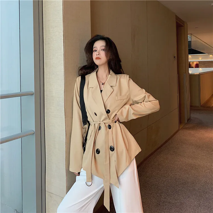 

6296 Photo Shoot + 5 Korean-style INS Loose-Fit Slimming Irregular Western Style Fashionable Double Breasted Lace-up Suit Jacket