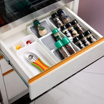 

Kitchen Spice Rack Drawer Storage Non-skid 3 Grids Organizers for Seasonings Bottles BDF99