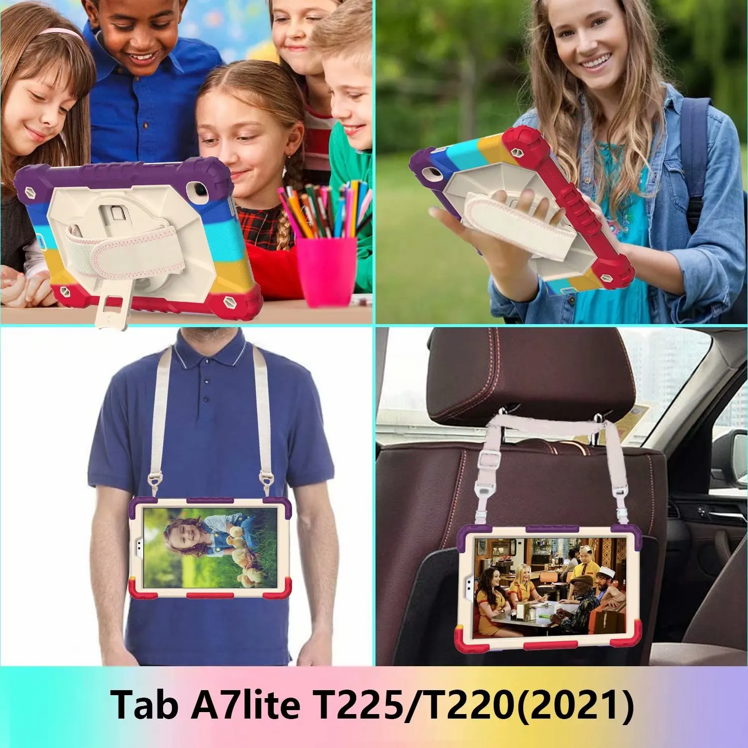 

3 Layer Protection 360 Rotating Tablet Cover for Samsung Galaxy Tab A7 Lite 8.7 Inch T220 T225 Shockproof Bracket Case Straps