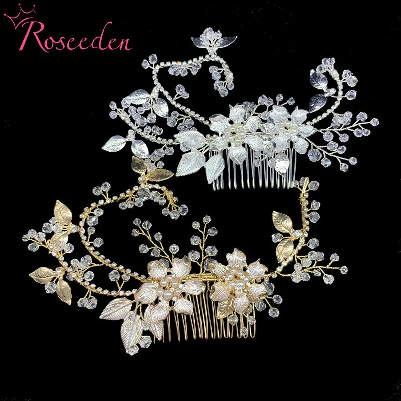 Gold New Design Pearl Crystal Wedding Hair Combs Jewelry Hot Sale Handmade Headpiece Bridal Accessories RE3554 |