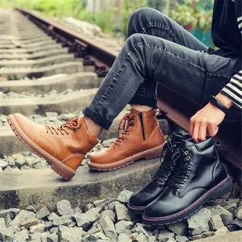 

Fashion Retro Ankle Leather Men Boots High-Top Side Zipper Tooling Black Brown Boots Outdoor Desert Boots Fashion Men Shoes 2020