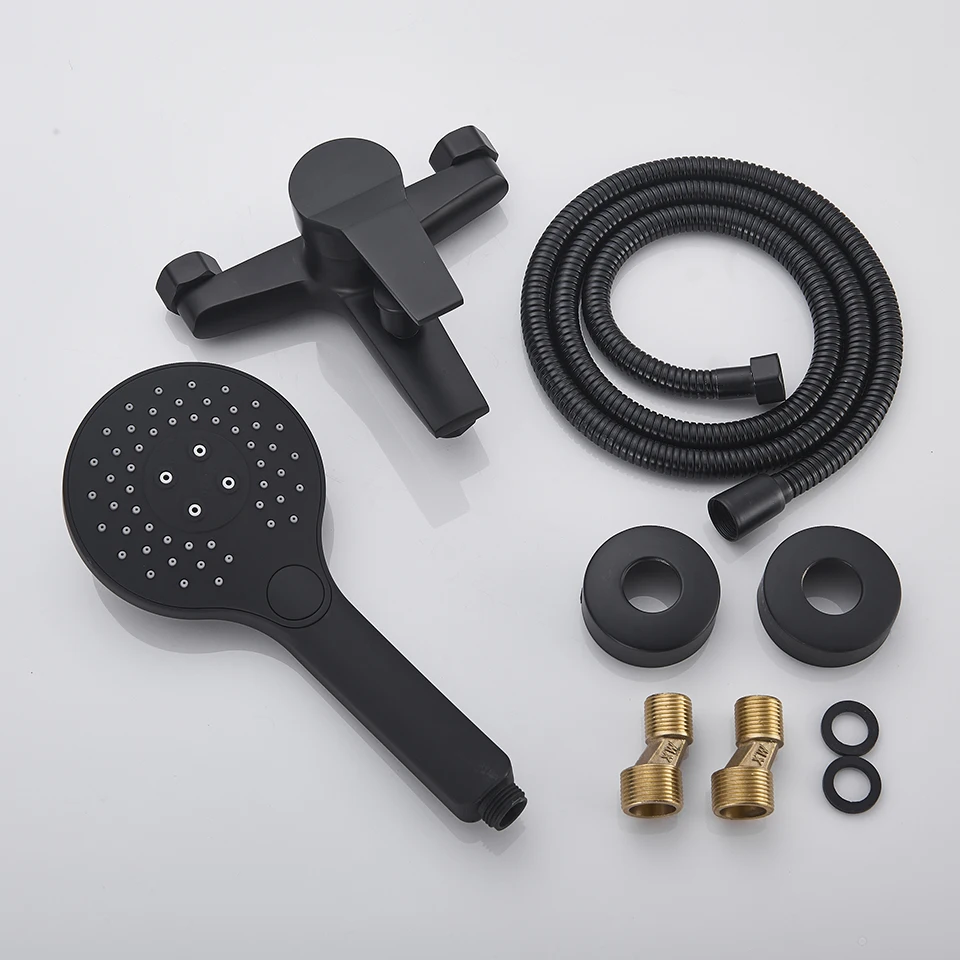 Matte Black Bathroom Shower Faucet Bath Faucet Mixer Tap ABS Hand Shower Set Wall Mount Black Shower Control Valve Taps 6