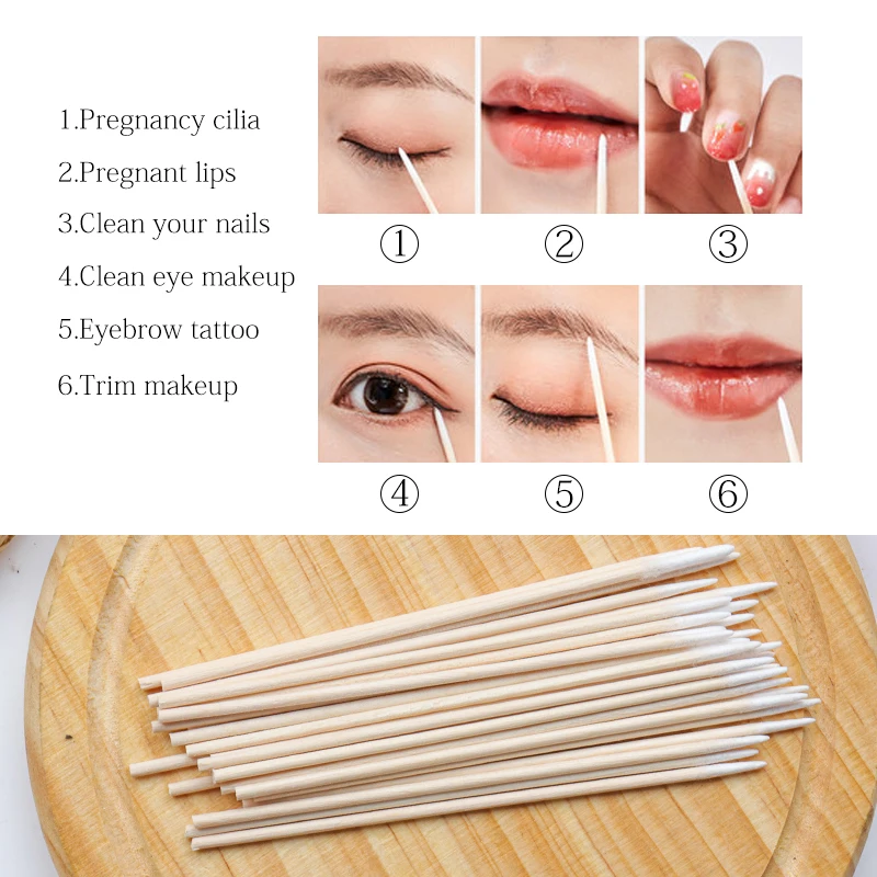 100 pcs Disposable Ultra-small Wood Cotton Swab Lint Free Micro Brushes Make Up tool Eyelash Extension Glue Removing Tools