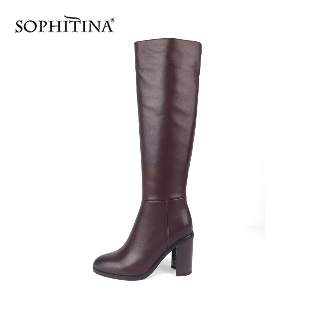 SOPHITINA/Специальные однотонные ботинки Из Высококачественной овечьей кожи на высоком квадратном каблуке с круглым носком; модная обувь на молнии; новые женские ботинки; PC213