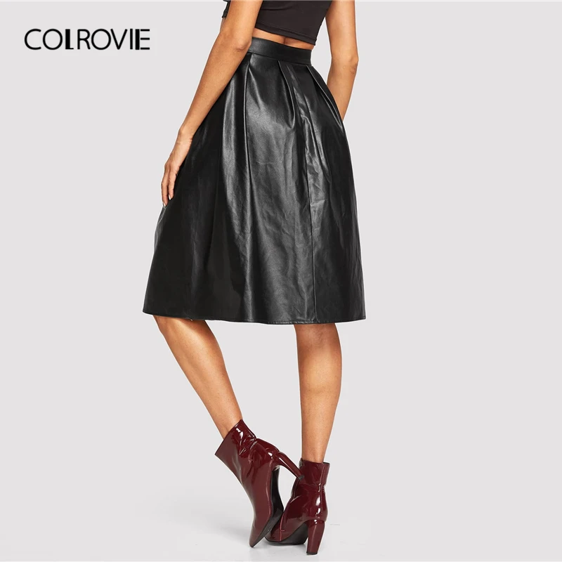 COLROVIE однотонная женская плиссированная юбка из искусственной кожи ...