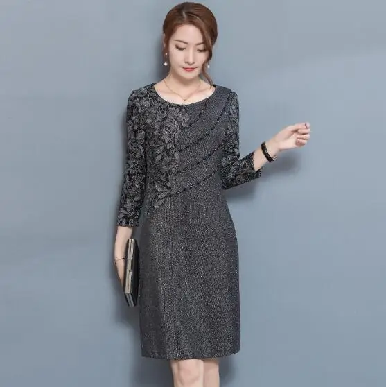 vestido de renda женское платье Весна и осень офисные платья для женщин среднего возраста с вышивкой Золотая Бархатная одежда J29913