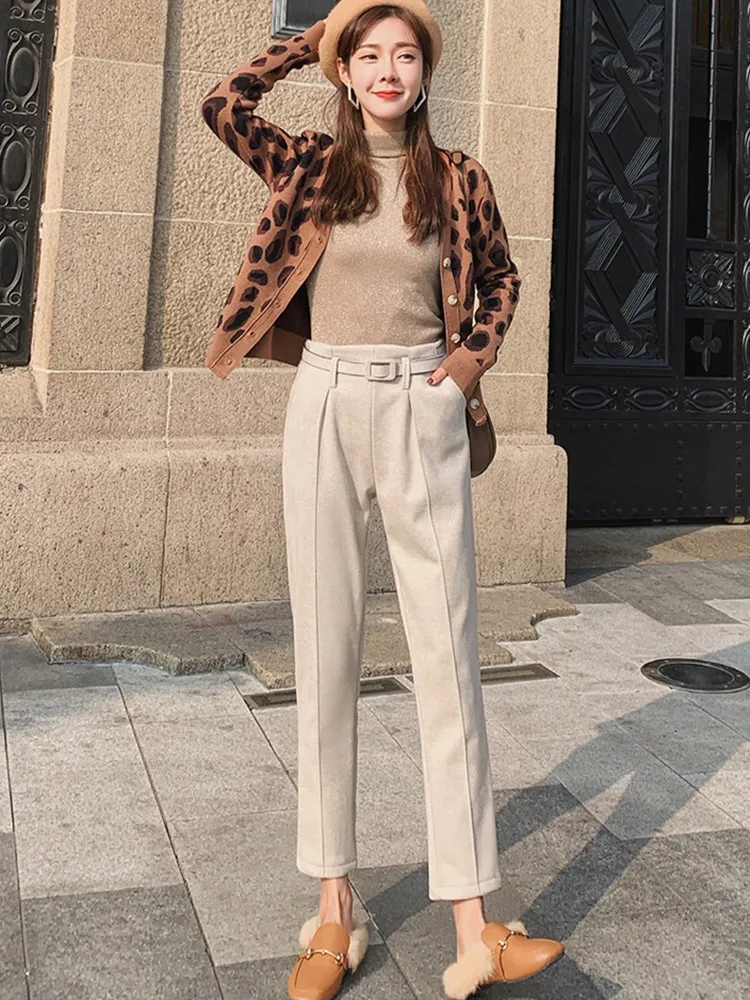 JUJULAND woman woolen harem pants warm thick winter high quality solid pants 1193
