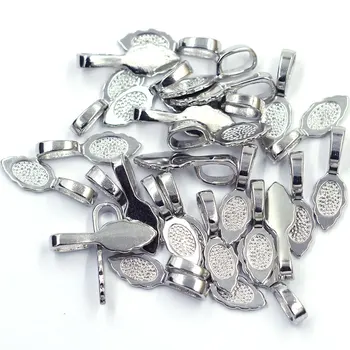 

40Pcs Silver Tone Leaf Glue on Bail Tags Pendants Base Jewelry DIY Findings Charms 26mm x 8mm