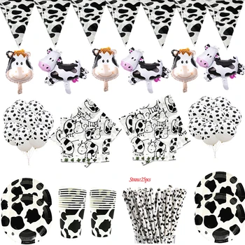 

Cartoon Animals Foil Cow Farm Theme Birthday Party Decorations Disposable Tableware Set Baby Shower Supplies Ranch Milk Cow Flag
