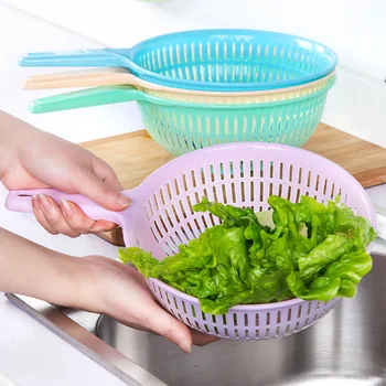 

YZY Handle Hollow out Wash Basket Drain Basket Large Size Plastic Thick Filtration