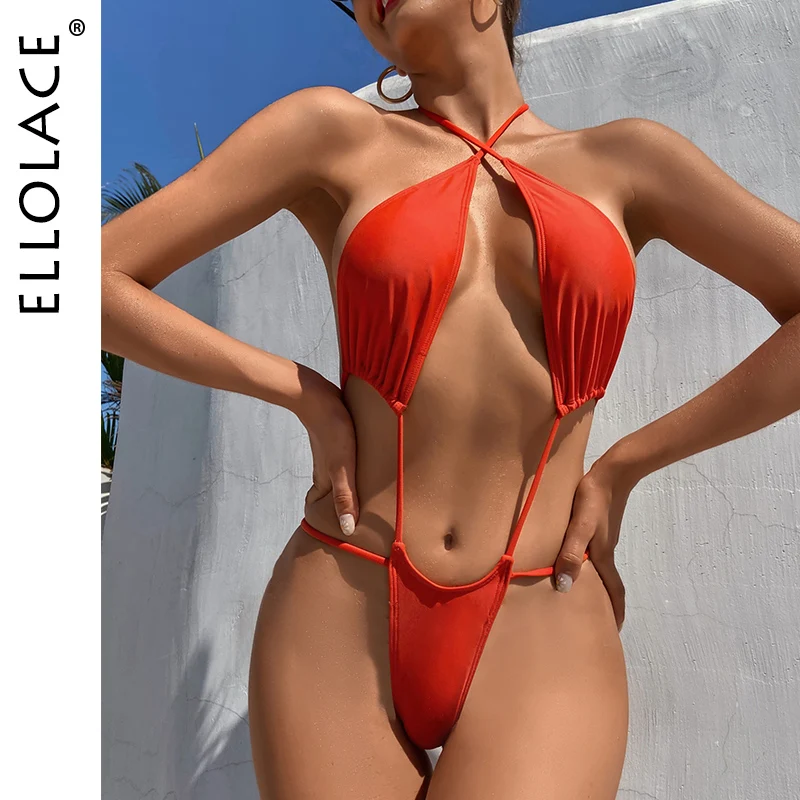 

Ellolace Sexy Micro Bikini Women's Swimwear 2020 Backless Women's Swimsuits Lace up Bathing Suits Orange Sexy Micro Bikinis
