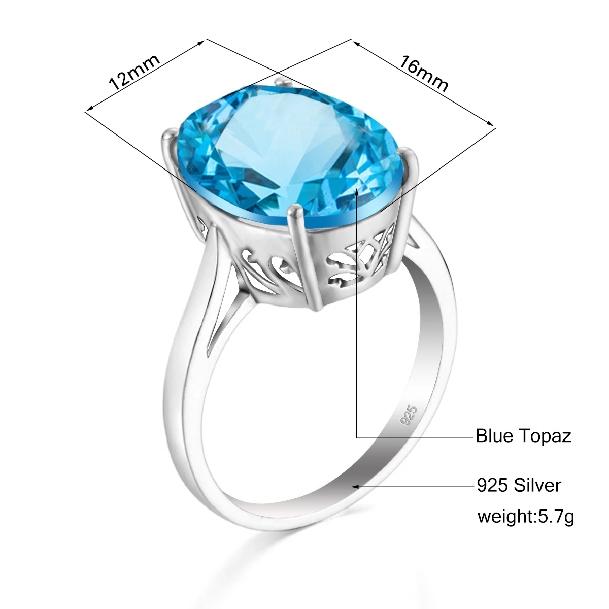 Solid 925 Sterling Silver Two Tone Collectible Jewelry Natural Blue Topaz Gemstone Ring Size 6 