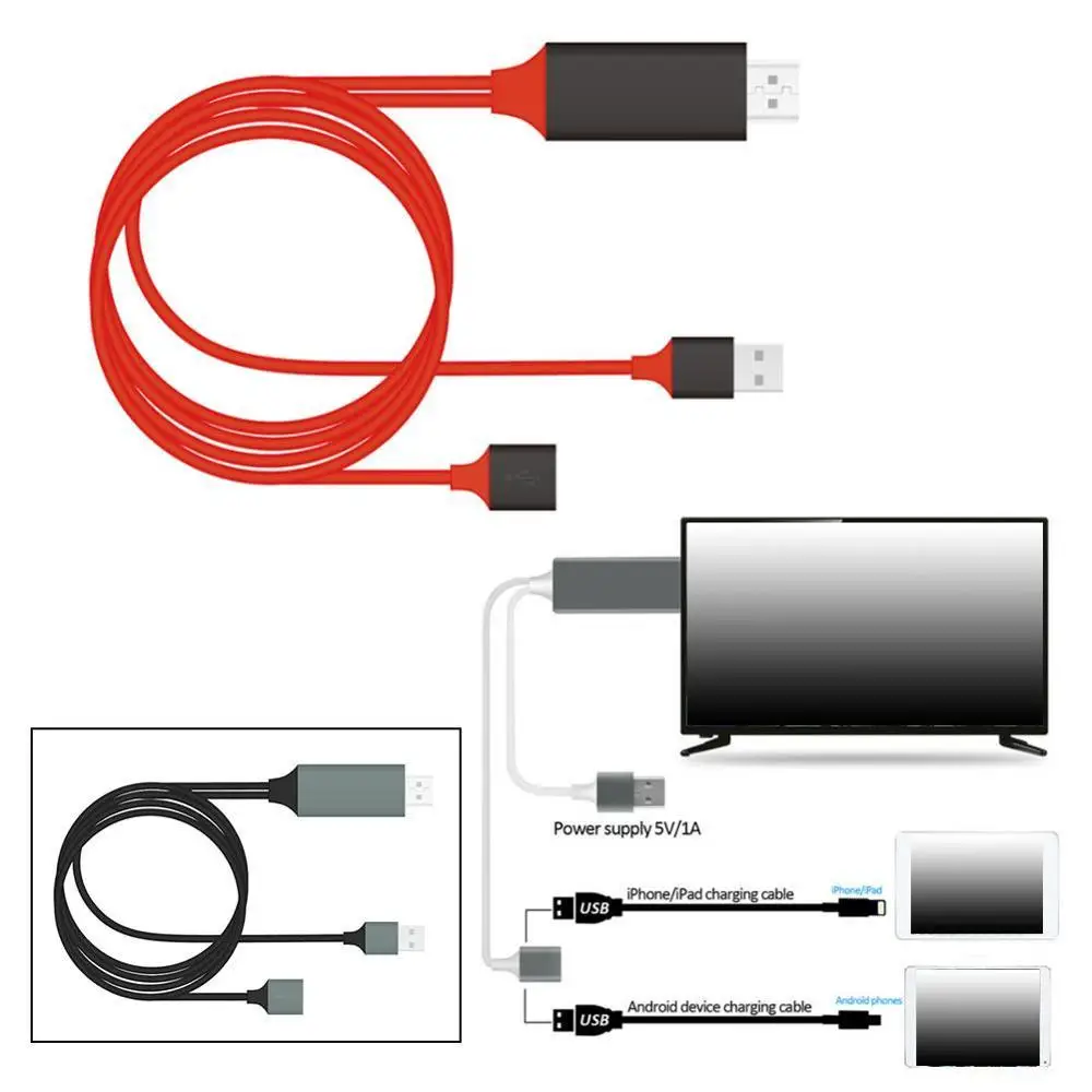 Универсальный зеркальный кабель HDMI телефон к ТВ HD tv 1080p адаптер для iPhone/iPad/Android type-C к HDMI
