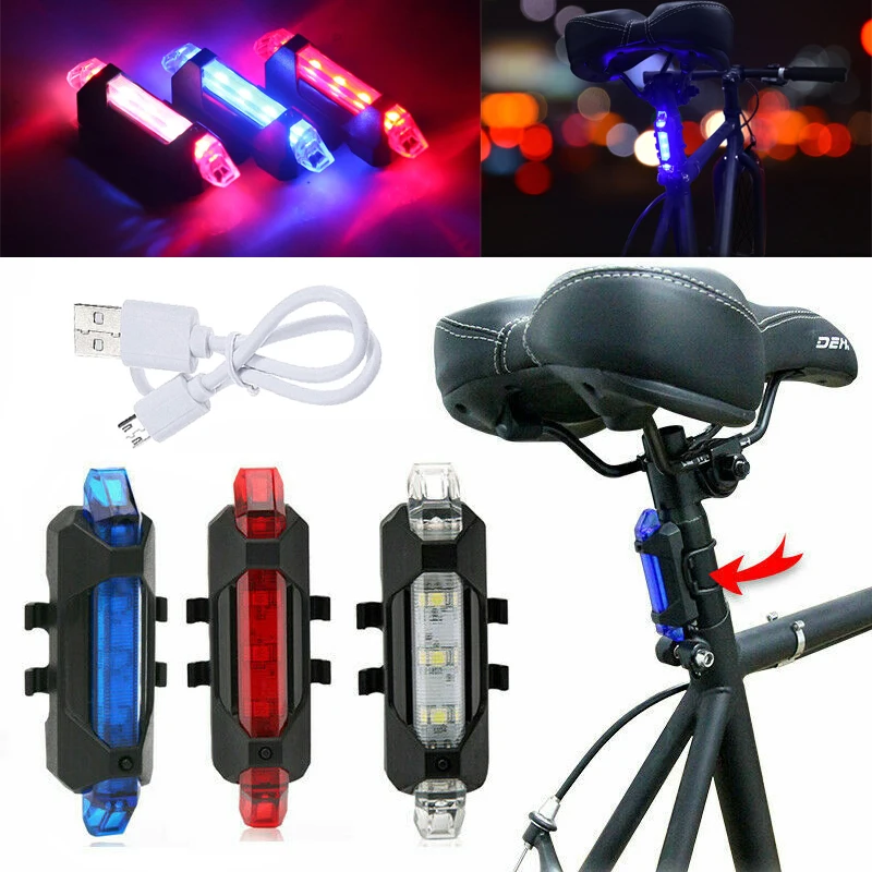 Bike Bicycle LED Rear Light USB Rechargeable Safety Warning Rear Signal Light US