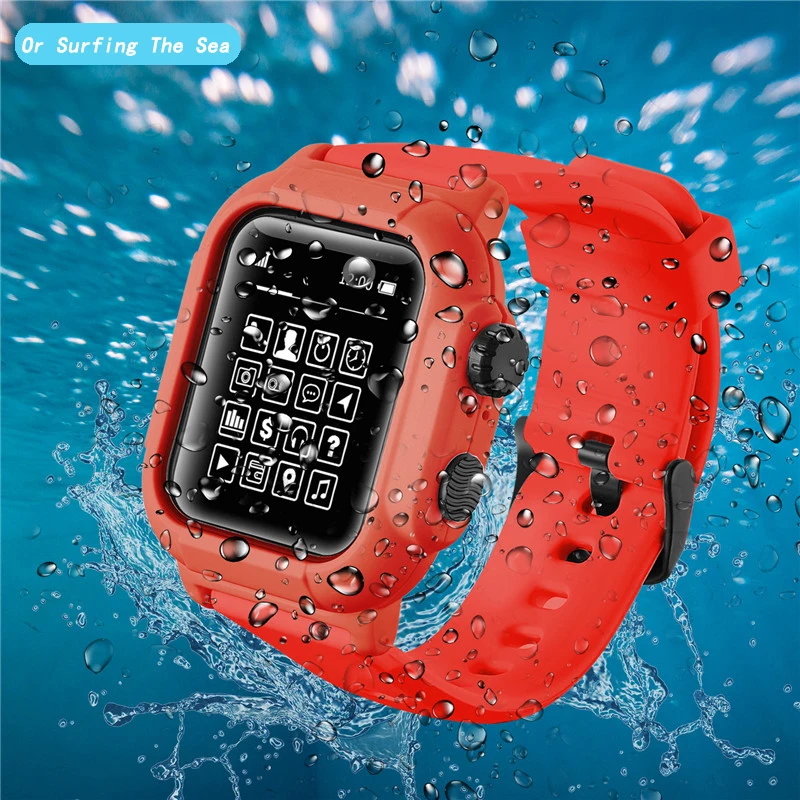 Водонепроницаемый противоударный чехол+ ремешок для Apple Watch 42 мм 44 мм мягкая силиконовая лента для iWatch серии 5 4 3 2 Браслет ремешок для часов
