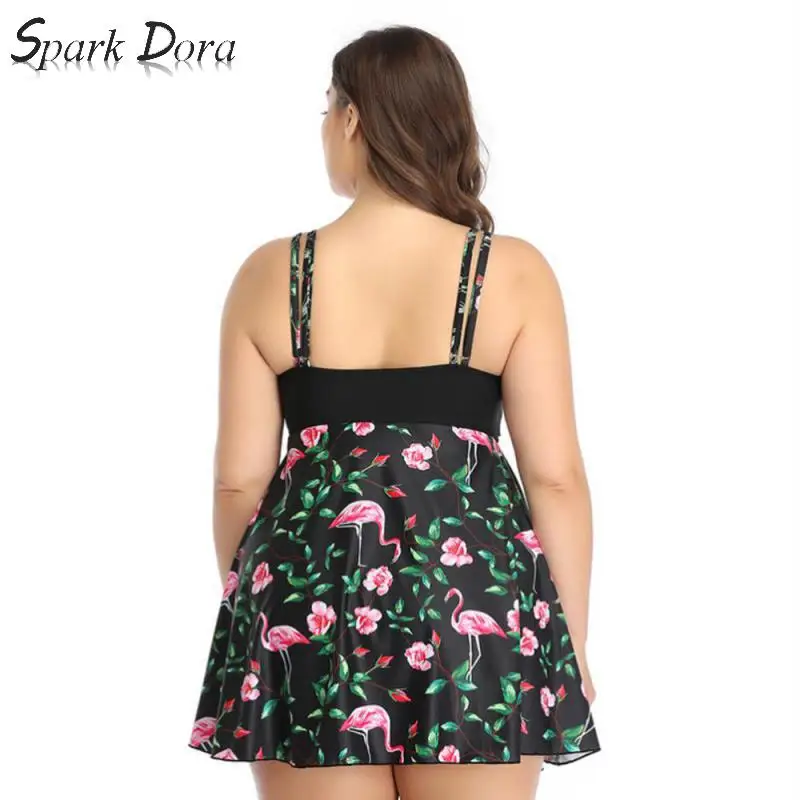 SparkDora Flamingo Print Tankini Swimsuit Women Swim Skirt Plus Size Two Piece Swimwear 2020 Bikini Vintage Swim Beach wear 5xl SparkDora Flamingo Print Tankini Swimsuit Women Swim Skirt Plus Size Two Piece Swimwear 2020 Bikini Vintage Swim Beach wear 5xl