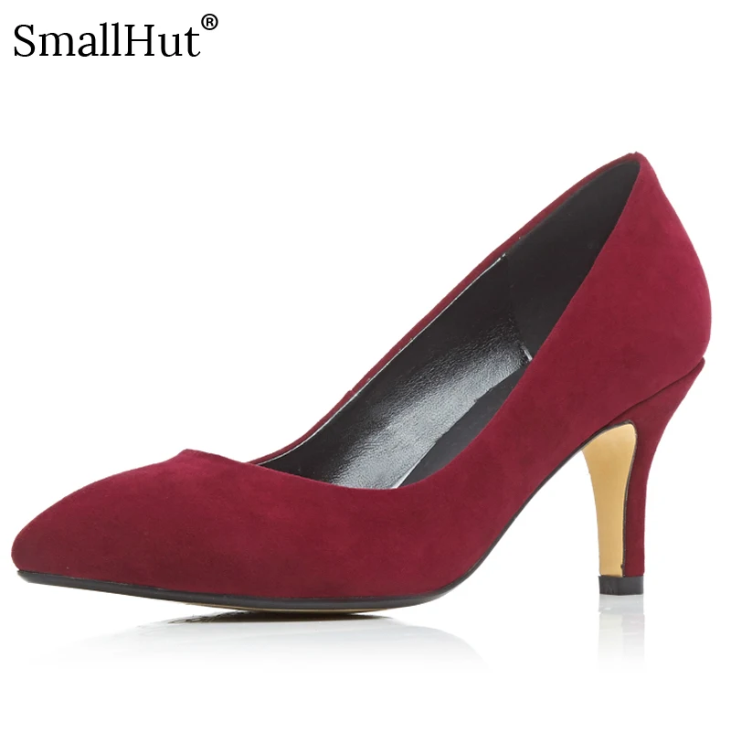 

Mid Heels Women Cow Suede New Spring Autumn Elegant Ladies Heel Rubber Shoes E217 Shallow Woman Red Black Pointed Toe Sexy Pumps