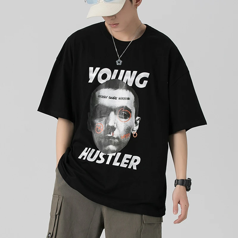 LIFENWENNA Funny Face Print T Shirt Men Summer Fashion Short Sleeve